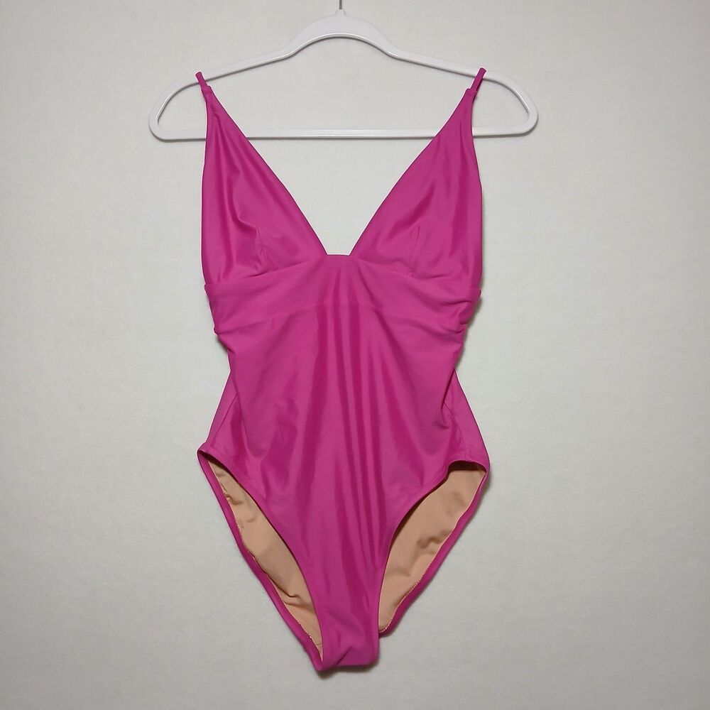 J. Crew V-Neck One-Piece Swim Radiant Fuchsia Sz 10 Summer Vacation Pool #973